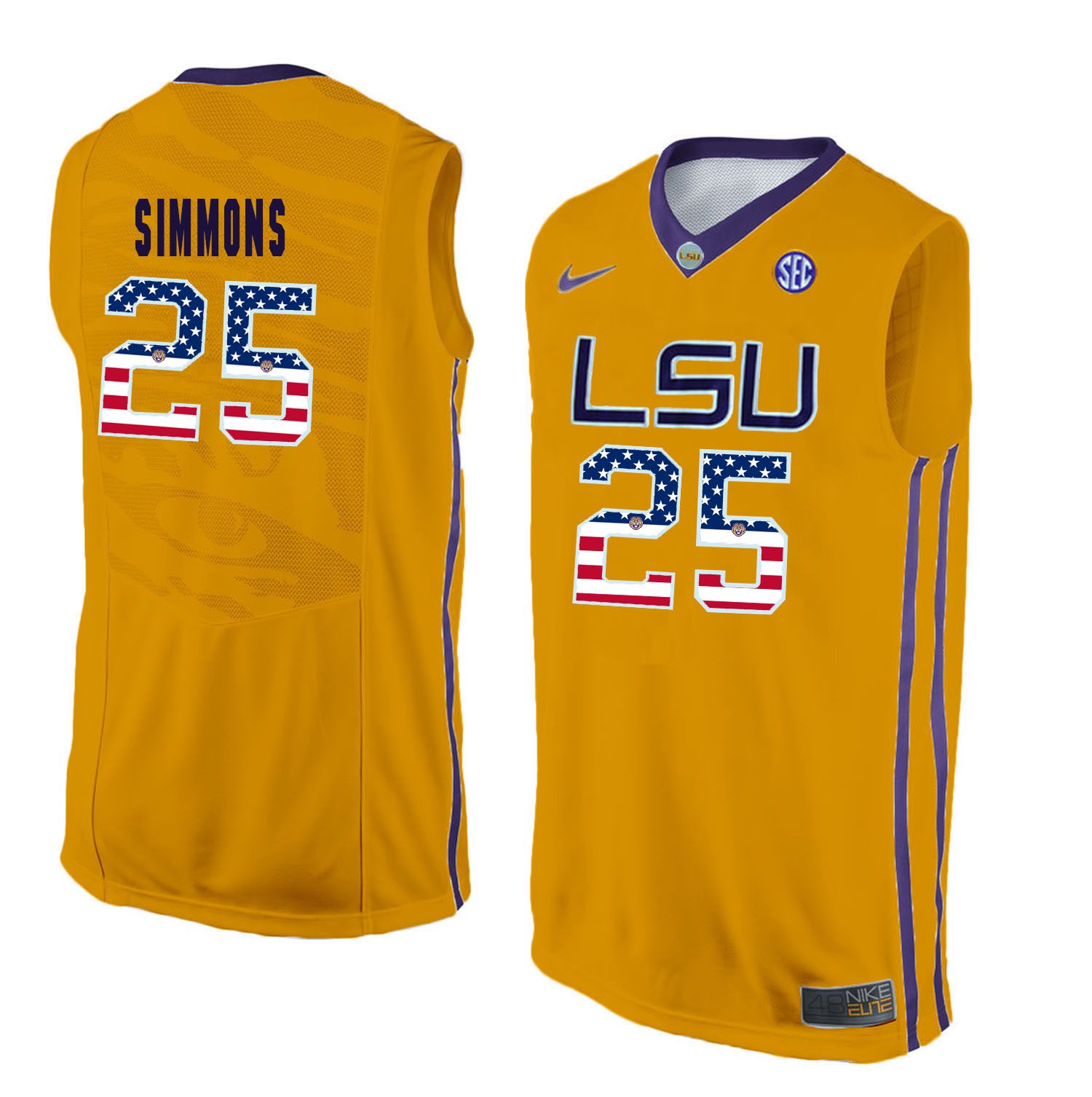Men LSU Tigers #25 Simmons Yellow Flag Customized NCAA Jerseys